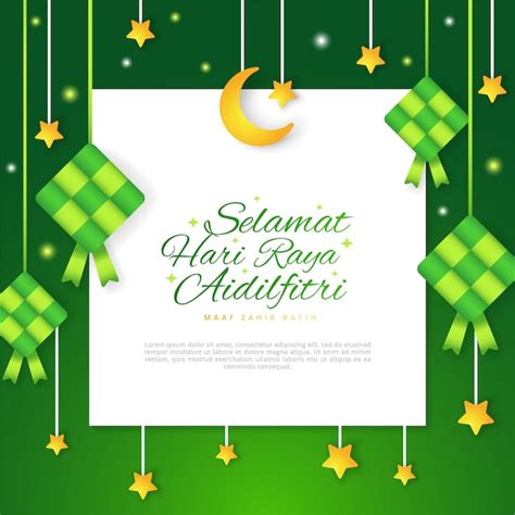 Eid Mubarak Selamat Hari Raya Aidilfitri Grußkarte Banner Mit Ketupat