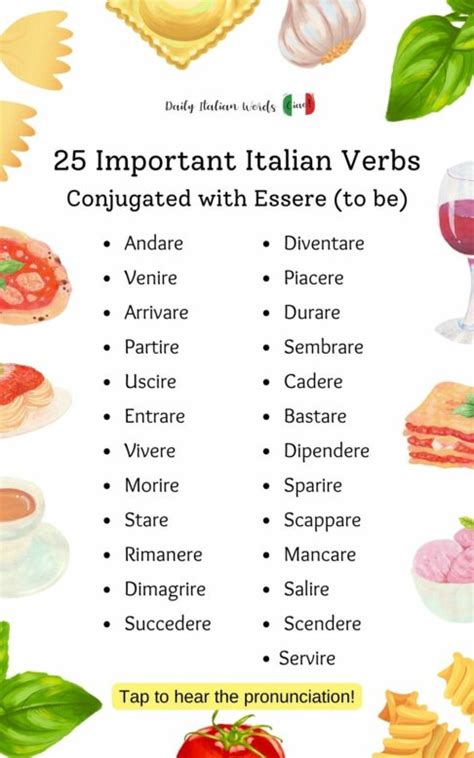 25 Important Italian Verbs Conjugated With Essere To Be Daily