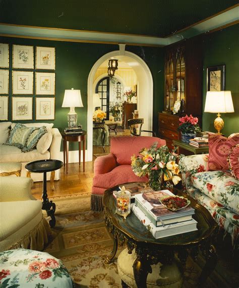 Cottage Style Furniture Living Room With Green Wall