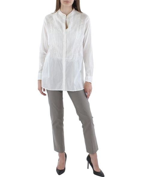 Lauren By Ralph Lauren Petites Cotton Embroidered Blouse In White Lyst