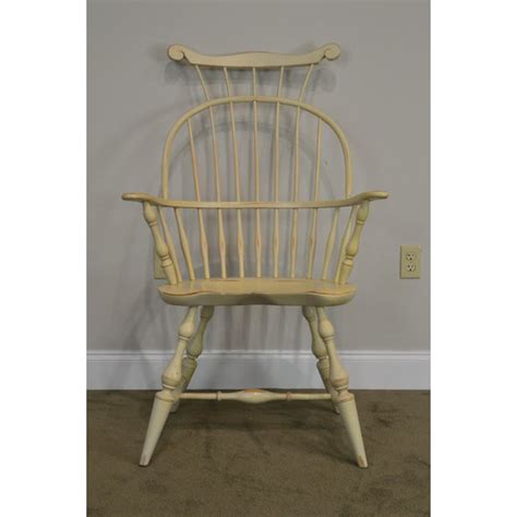 Tiger maple, cherry, white ash, black walnut, and pine are enhanced with dyes and. Nichols & Stone Distressed White Painted Windsor Arm Chair ...