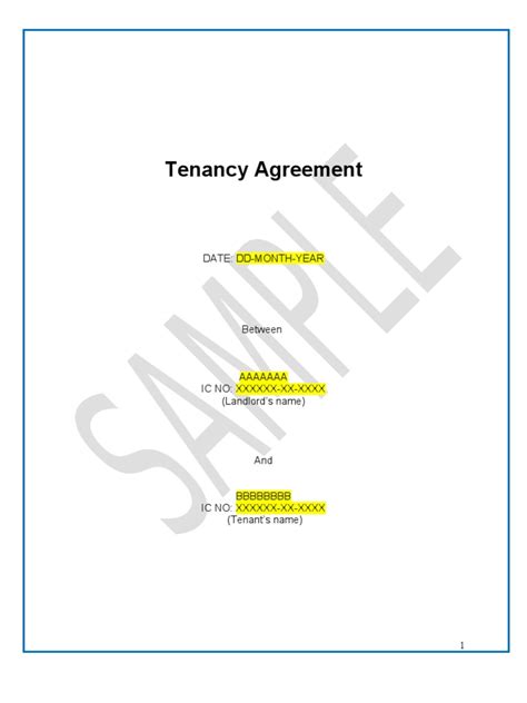 Do you know what tenancy agreement is? Tenancy Agreement (Sample) | Leasehold Estate | Landlord