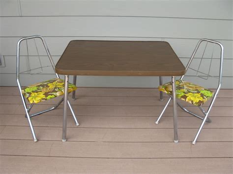 Product title hi.fancy 32 inch round folding table outdoor folding utility table portable coffee card table for offices gardens average rating: Md century Childs Table and Chair set- Folding Chairs- CHROME- Flowered Vinyl seats- Retro ...
