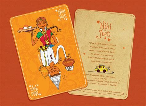 With vistaprint your custom you can customize your indian wedding invitation cards by adding personal text, color image or logo to these templates. A bengali & south Indian fusion invite by Vanaja J ...