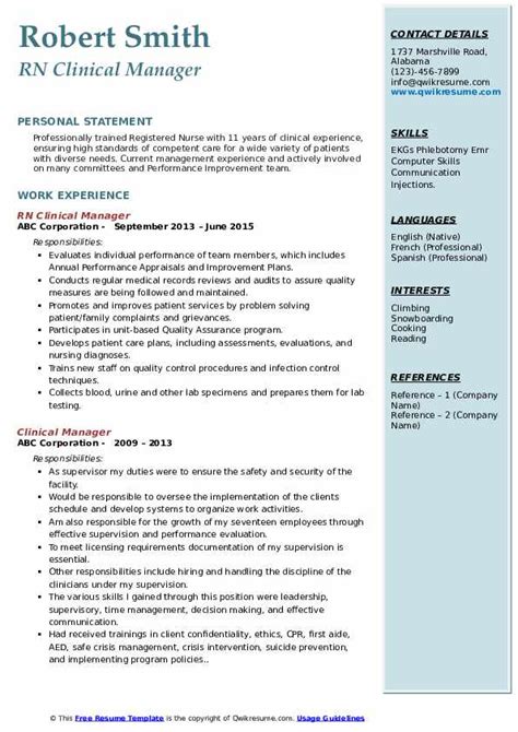 clinic manager resume sample