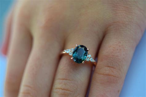 Teal Sapphire Engagement Ring Peacock Green Sapphire 2 33ct Oval
