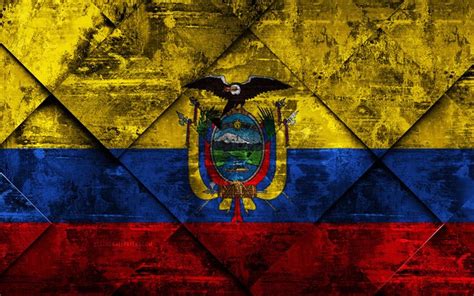 Descargar Fondos De Pantalla Bandera De Ecuador 4k Grunge Arte Rombo