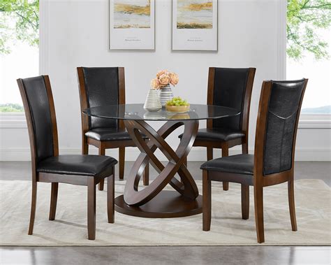 Roundhill Furniture Cicicol 5 Piece Round Faux Leather Upholstered