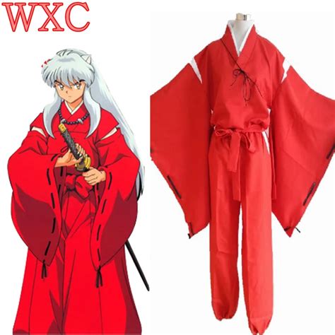 Anime Inuyasha Cosplay Costume Bright Red Japanese Kimono Party Cosplay