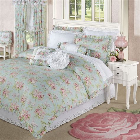Cottage Rose Aqua Mist Floral Comforter Bedding