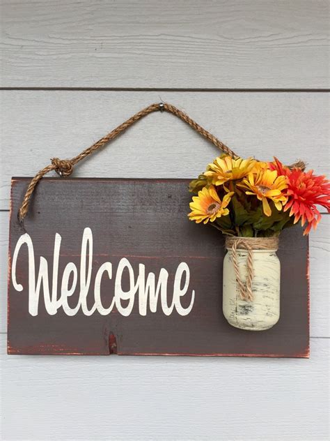Rustic Country Home Decor Front Porch Welcome Sign Spring Decor For