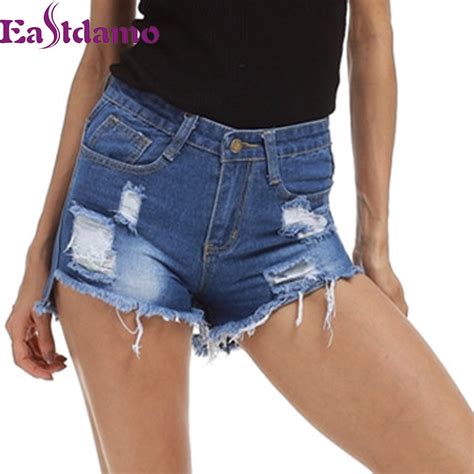 Eastdamo Blue Denim Shorts Women Sexy Ripped Jeans Shorts Casual Pocket
