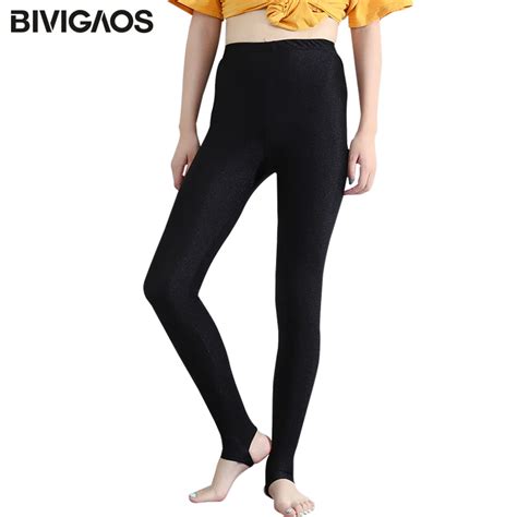 Bivigaos Spring Summer Women Leggings Thin Glossy Black Leggings High Elastic Slim Foot Legging