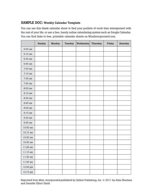 Free Printable Weekly Planner 15 Minute Intervals Printable Templates