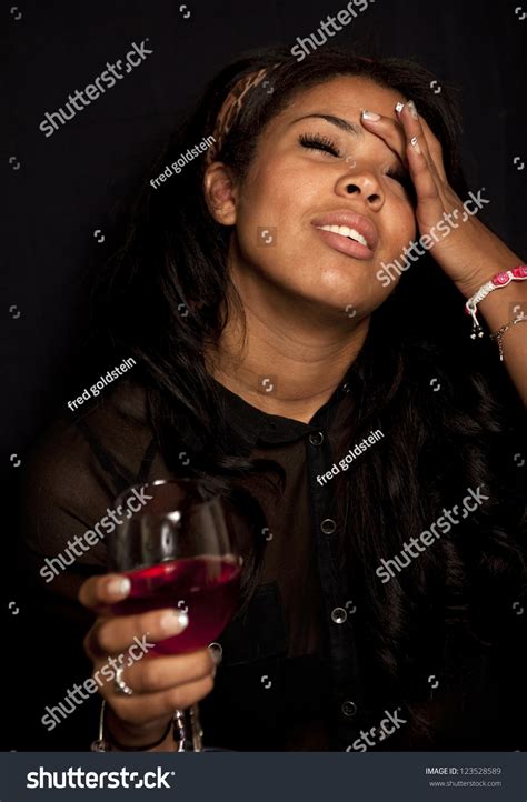 Studio Portrait Woman Drinking Wine Ober Stock Photo 123528589