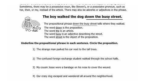 Preposition Worksheet - Prepositional Phrases