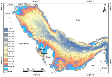 A Bathymetry Map Of The Arabian Gulf Note The Shallow Water Depths For