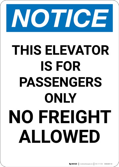 Notice Elevator For Passengers Only No Freight Allowed Portrait