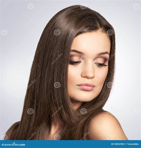 Portrait Of Beautiful Woman With Long Brown Hair Stock Photo Image Of