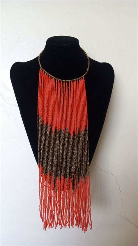 Christmas gifts for her south africa. ON SALE African beaded fringe necklace, African jewelry ...