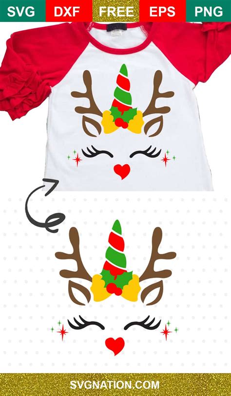 Clip Art And Image Files Christmas Shirt Svg Silhouette Unicorn Reindeer
