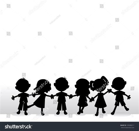Happy Little Silhouettes Children Holding Hands Stock Vector Royalty