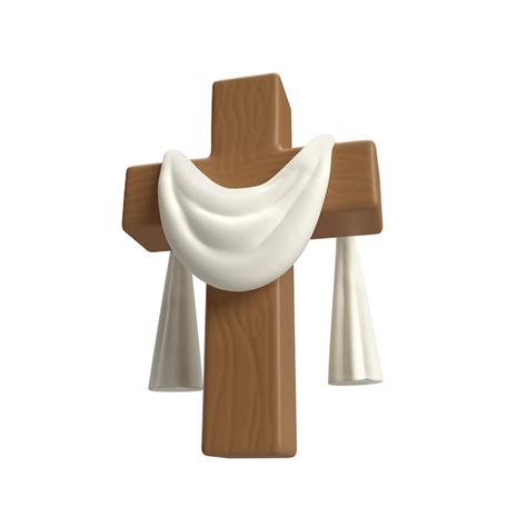 Premium Psd 3d Icon Wooden Cross White Cloth Of Jesus Christ He Is