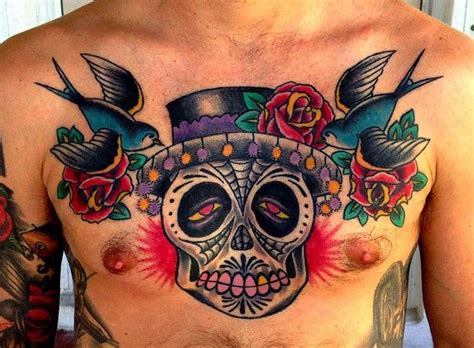 Want to see the world's best skull chest tattoo designs? Sugar Skull Buddhist Tattoo On Chest | Fresh 2017 Tattoos ...