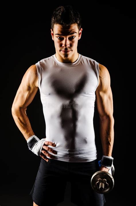 Strong Fitness Man Relaxing After Workout Stock Photo Image Of Dark