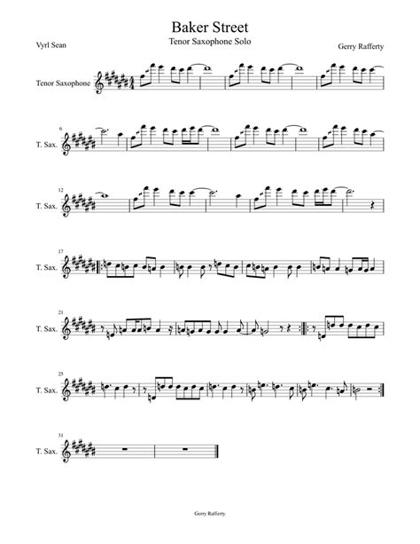 Baker Street Sheet Music For Saxophone Tenor Solo Download And