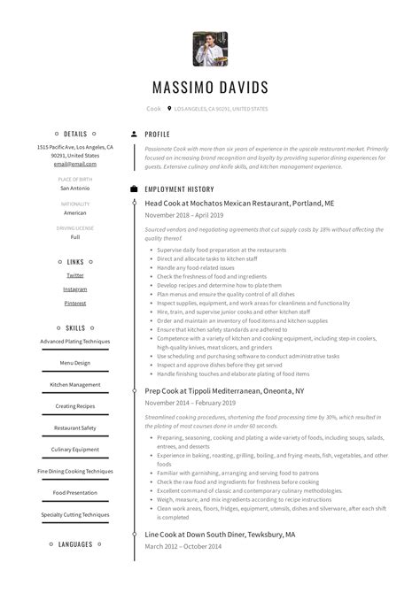 Cook Resume Writing Guide 12 Resume Templates 2019