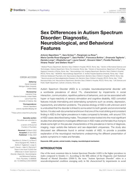 Pdf Sex Differences In Autism Spectrum Disorder Diagnostic Neurobiological And Behavioral