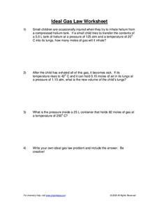 R is the ideal, or universal, gas constant, equal to the product of the boltzmann constant and the avogadro constant these results are fully consistent with ideal gas law, which determinates, that the constant is equal to nr/p. Ideal Gas Law Worksheet for 9th - 12th Grade | Lesson Planet
