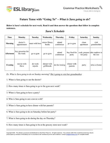 A collection of english esl worksheets for home learning, online practice, distance learning and english classes to teach about grade, 8, grade 8. ESL Grammar Practice Worksheets: Future Tense Worksheet ...