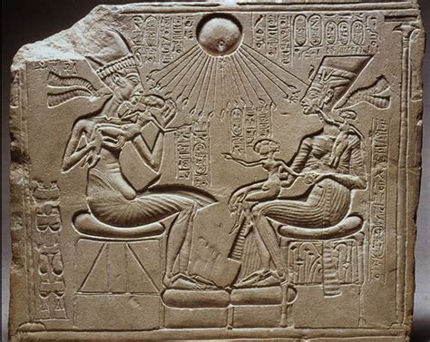 Akhenaten (pronounced /ˌækəˈnɑːtən/), also spelled echnaton, akhenaton, ikhnaton, and khuenaten (ancient egyptian: 22. Akhenaton, Nefertiti, and three daughters. New Kingdom ...