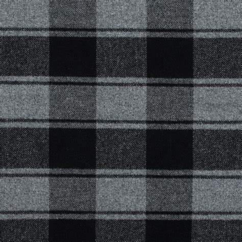 Black And Gray Plaid Brushed Wool Twill Black And Grey Gray Plaid Twill