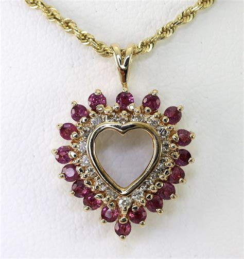 Diamond Ruby Heart Pendant Necklace K Y Gold Champagne Round