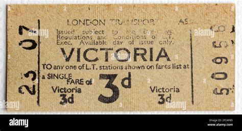 Old London Transport Underground Or Tube Ticket From Victoria Station