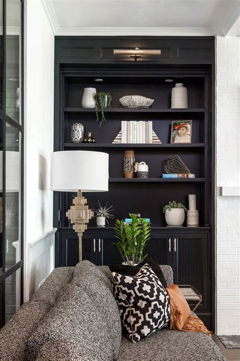 Bethany Nauert Built In Shelves Living Room Black Living Room Brown