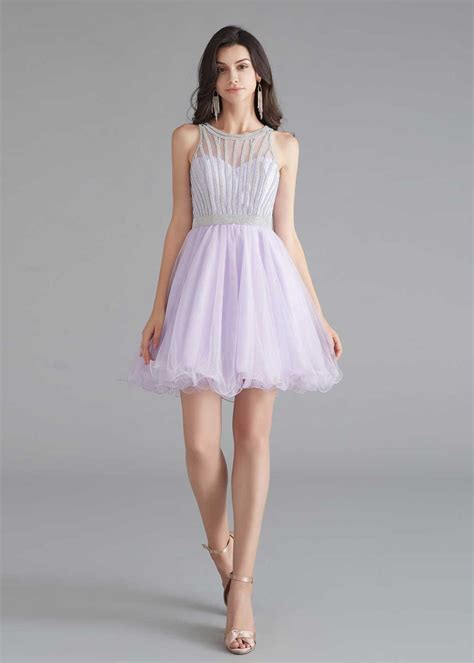 Chic Short Lilac Tulle Evening Dress Jojo Shop
