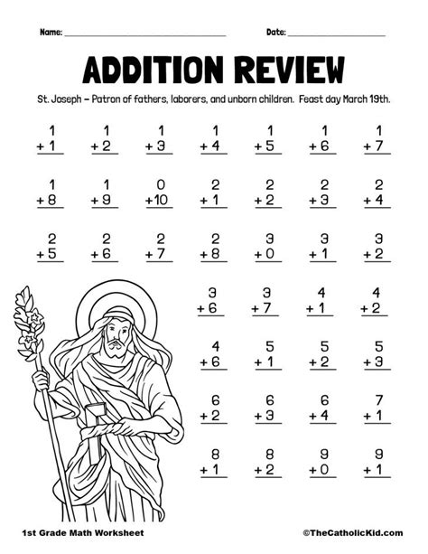 Addition Practice - 1st Grade Math Worksheet Catholic - TheCatholicKid.com