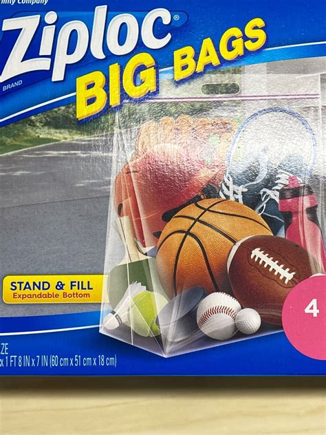 Ziploc Big Bags 4 Count Xl Stand And Fill Bags Expandable Bottom 2 Ft X
