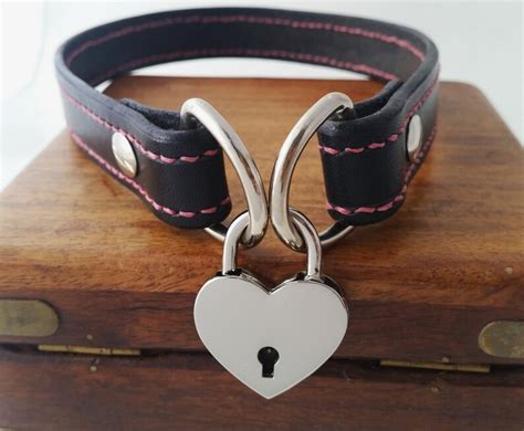 Heart Padlock Leather Collar Bdsm Hand Sewn Submissive Etsy