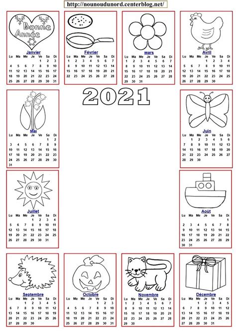 Faites vos plans avec nos calendriers imprimables. calendrier 2021 avec dessins à colorier | Boyama sayfaları ...