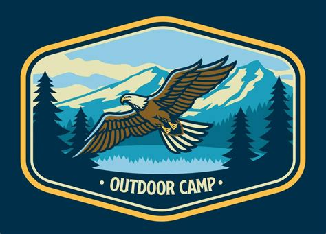 Vintage Style Outdoor Logo With Flying Bald Eagle 23172729 Vector Art