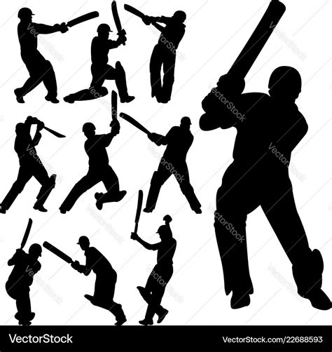 Cricket Players Silhouettes Collection Royalty Free Vector