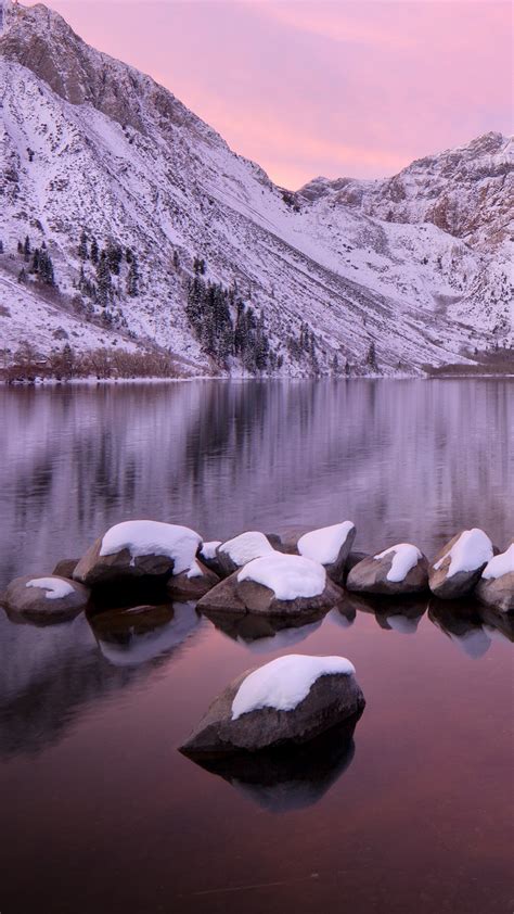 Convict Lake Sunrise With Fresh Snow Eastern Sierra California Usa