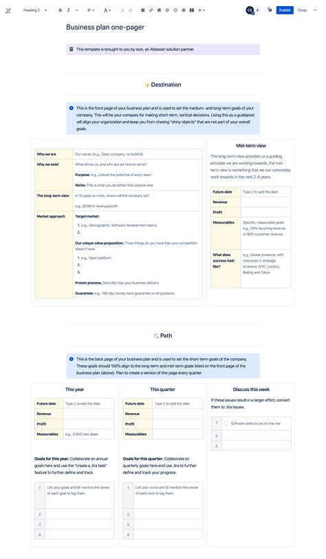 Business plan one-pager template | Atlassian