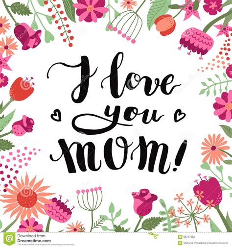 I Love You Mom Ink Brush Handwritten Lettering Background And Card