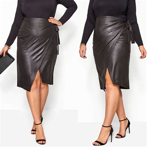 Wrap Plus Size Faux Leather Skirt For Bold Girls™ Womens Plus Size
